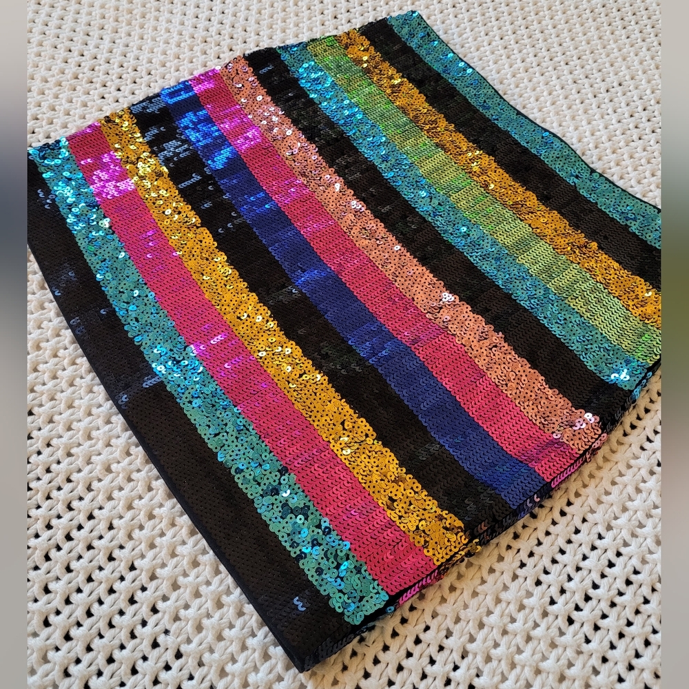 Express Multicolor Sequin Striped Mini Skirt - image 8